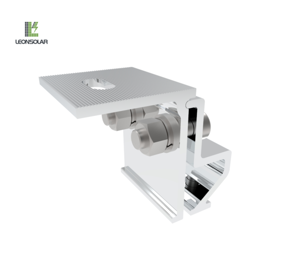 The solar panels installed on metal roofs use standing seam clamps with two bolts.