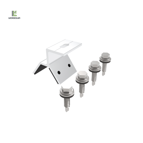 The solar trapezoidal clamp is installed on the metal rooftop to stabilize the solar panel.