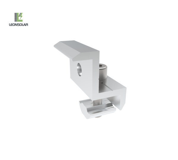 A solar end clamp designed to secure the edges of solar panels in mounting systems, providing stability and alignment while ensuring optimal performance in various environmental conditions. Made from durable, corrosion-resistant materials for long-lasting use.