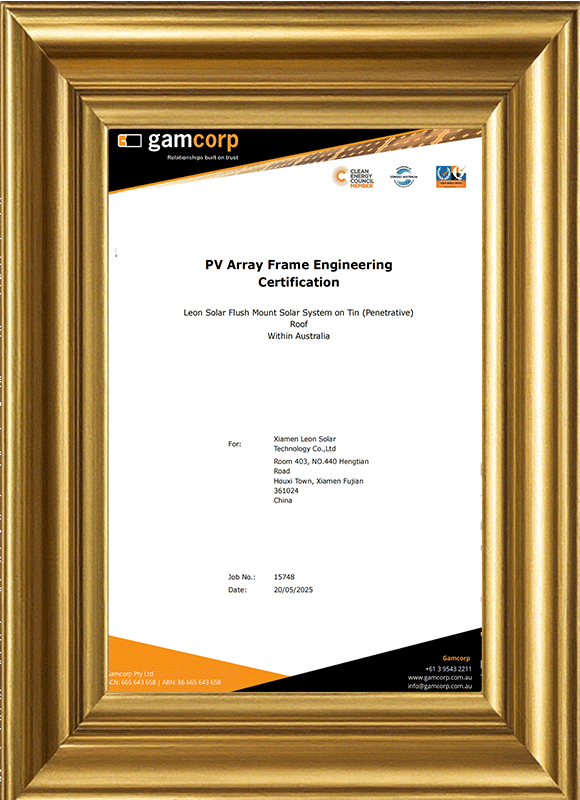 Array Frame Engineering Certificate Flush Mount Solar System on Tin Roof