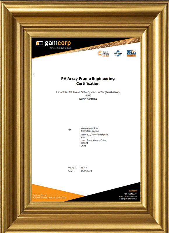 Array Frame Engineering Certificate Tilt Mount Solar System on Tin Roof