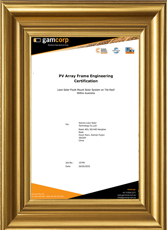 Array Frame Engineering Certificate r Flush Mount Solar System on Tile Roof